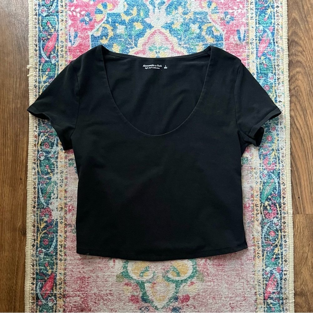 Abercrombie & Fitch Soft A&F Collection Black Cotton Swoop Neck Crop Top